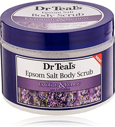Dr Teal's Pure Epsom Salt Body Scrub, Soothe &amp; Sleep with Lavender Essential Oils, 16 oz
