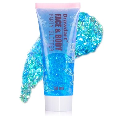 Light Blue Face &amp; Body Glitter,Chunky Glitter for Face Body Eye Lip Hair,Singer Concerts Iridescent Face Paint Glitter Makeup 50ml,Easy Application &amp; Removal