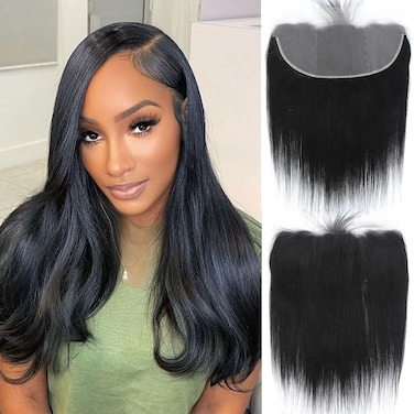 HD Frontal 13x6 Lace Frontal Straight Human Hair Transparent 13x6 HD Lace Frontal Closure 100% Raw Virgin Human Hair Ear to Ear Lace Frontal Free Part Natural Black Color 12 Inch