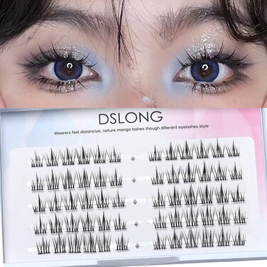DSLONG Manga Lashes Natural Look Individual Lash Wispy Silky Anime Eyelashes Cluster Japanese Cosplay False Eyelashes Reusable, Look Like Extensions DIY At Home (Sunflower)