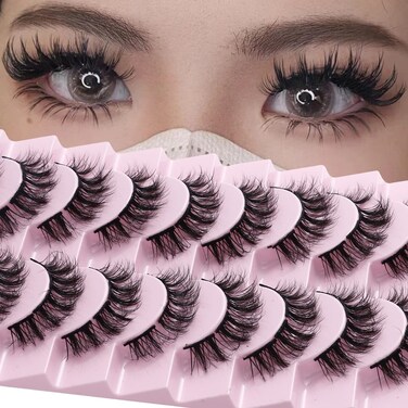 DSLONG 10 Pairs Cluster Lashes D Curl Russian Strip Lashes Fluffy False Eyelashes Individual Natural Wispy Lashes DIY Eyelashes Extension At Home