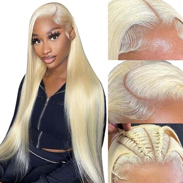 30 Inch 613 13x6 Lace Front Wig Human Hair, Gifts for Mom, 613 HD Lace Frontal Wig 13x6 Brazilian Transparent Glueless Straight Blonde Lace Front Wigs Human Hair Pre Plucked for Women