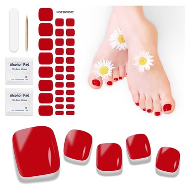 Semi Cured Gel Pedicure Strips   32pcs (K Red) Gel Toenail Stickers Full Nail Wraps for Women Girls Works with Any UV Lamps