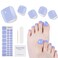 Semi Cured Gel Pedicure Strips, 32 Solid Color Gel Toenail Stickers Full Nail Wraps for Women Girls Kids, Includes Prep Pads, Nail File &amp; Wood Stick (Mysterious Blue)