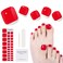 Semi Cured Gel Pedicure Strips, 32 Solid Color Gel Toenail Stickers Full Nail Wraps for Women Girls Kids, Includes Prep Pads, Nail File &amp; Wood Stick (Scarlet Fiery)