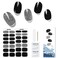 Semi Cured Gel Nail Strips, 28pcs Black Glitter Gel Nail Strips Need UV Light, Long Lasting Gel Nail Stickers Full Nail Wrap for Women Girls Kids DIY, Includes Prep Pads, Nail File&amp;Wood Stick