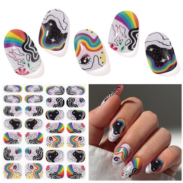 Semi Cured Gel Nail Strips, 28pcs Real Nail Polish Art Stickers/Wraps Need UV Light, Includes Prep Pads, Nail File &amp; Wood Stick, Sticker Nails for Women Girls Kids DIY Gifts（Iridescent