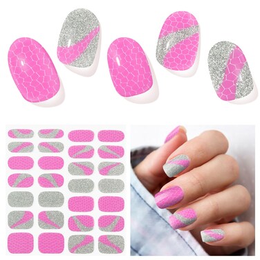 Semi Cured Gel Nail Strips, 28pcs Real Nail Polish Art Stickers/Wraps, Includes Prep Pads, Nail File &amp; Wood Stick, Sticker Nails for Women Girls Kids Diy Decorations Birthday Party Favor Gifts