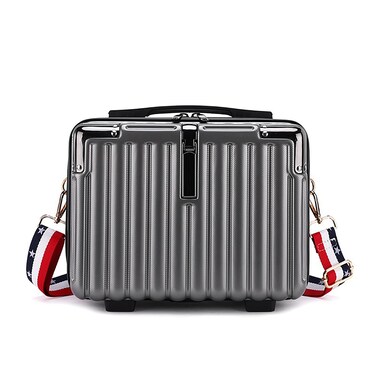Mini Suitcase Hard Shell Makeup Bag Travel Cosmetic Case Portable Makeup Luggage with Shoulder Strap for Women Dark Grey