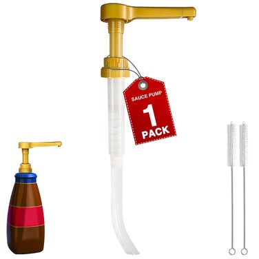 1 Pack Gold Sauce Pump Dispenser for 64 oz Chocolate and Caramel Sauce Bottles, Reusable Large 15CC Syrup Pump for Vanilla Mocha Sauces