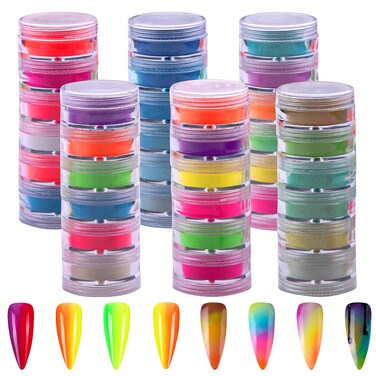 Duufin 36 Colors Pigment Nail Powder Colorful Luminous Pigment Powder Iridescent Pearlescent for Nail Art, Body and Crafts