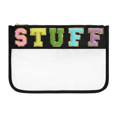 DYSHAYEN Chenille Letter Clear Zipper Pouch for Travel,Nylon Clear Cosmetic Bag,Makeup Travel Bag for Women Girls