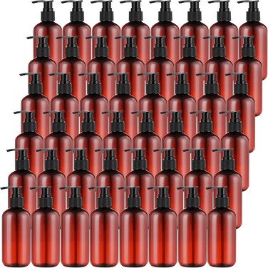 48 Pcs Pump Bottle Lotion Dispenser Refillable Shampoo Conditioner Hand Soap Dispenser Plastic Empty 8oz/250ml Clear Reusable Body Wash Container Bulk (Brown, Black)