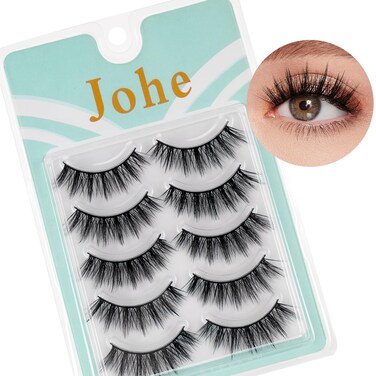 False Eyelashes 14mm Faux 3D Mink Lashes Natural Look Fluffy Cat Eye Wispy Lashes Pack by Eagsonway Contact Lens Friendly Easy to Apply 5 Pairs