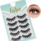 False Eyelashes 14mm Faux 3D Mink Lashes Natural Look Fluffy Cat Eye Wispy Lashes Pack by Eagsonway Contact Lens Friendly Easy to Apply 5 Pairs