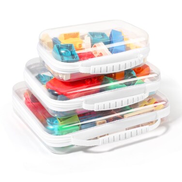 3 Pack Clear Hard Shell Zipper Case PVC Zipper Pouches,Transparent Double Zipper Toiletry Pouches,Waterproof Travel Organizers,Portable Toy Storage Bins(L+M+S)