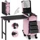 EASYINBEAUTY Rolling Portable Manicure Table with 3 Drawers, Mirror &amp; Nail Polish Organizer, Lockable Makeup Train Case with Foldable Nail Desk, Cosmetic Travel Case for Workstation Mobile, Nail tech