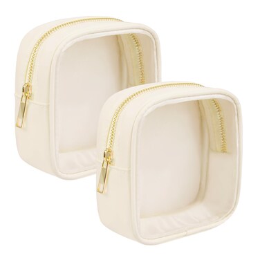 Clear Makeup Bag for Purse 2 Pcs Small Nylon Zipper Pouch Mini Travel Cosmetic Bag Clear Toiletry Bags for Traveling Cute Makeup Organizer for Women (2pcs beige clear)