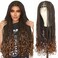 Ebingoo 34In Braided Wigs for Black Women Lace Front with Boho Curly Ends + Wig Cap Knotless Box Braided Double Lace Front Wigs with Baby Hair Synthetic Lace Frontal Wig for Women Girls Daily Wear