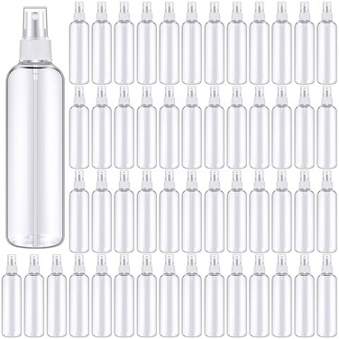 Eccliy 64 Pcs 8 oz Plastic Spray Bottles Fine Mist Refillable Clear Empty Bottles Mist Sprayer with Cap for Essential Oils Travel Perfumes(White)