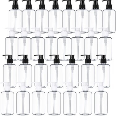 Eccliy 30 Pack 8 oz Clear Empty Lotion Bottles Plastic Pump Bottles Hand Dish Dispenser Round Containers Refillable Container Black White Pumping for Shampoo Conditioner Body Wash Cream Liquid Soap