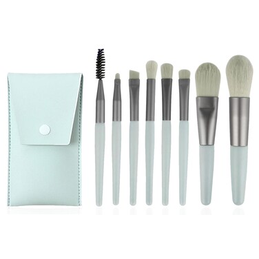 8Pcs Travel Makeup Brush Set Mini Makeup Brushes Set Portable Real Techniques Brushes Travel Size Makeup Brushes Kit with Makeup Bag for Foundation Eyeshadow, Blush, Contour, &amp; Concealer (Green)
