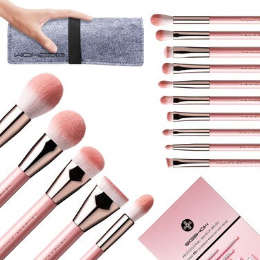 Makeup Brushes, EIGSHOW 15pcs Professional Makeup Brush Set With Case, Premium Synthetic for Foundation Contour Concealers Blush Eye Shadow (MISTYROSE)