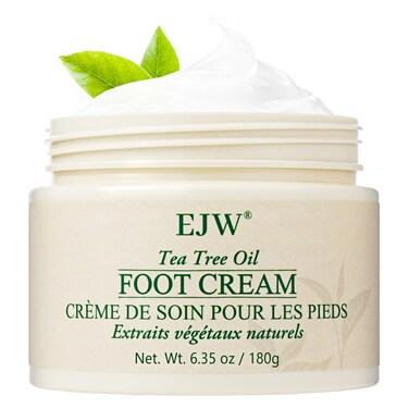 EJW Tea Tree Foot Cream - Intensive Moisture for Dry, Cracked Heels and Feet, Infused with Shea Butter, Coconut Oil and Aloe Juice   All-Day Soothing &amp; Repair - 6.35 oz