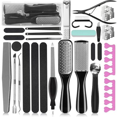 Professional Pedicure Kit, 36 in 1 Stainless Steel Foot Care Kit Foot Rasp Dead Skin Remover for Home &amp; Salon Care, Filer