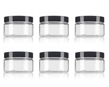 6Pcs 250ml/8oz Plastic Refillable Jars Empty Cosmetic Containers Cases with Black Lid Cream Lotion Box Ointments Bottle Food Bottle Makeup Pot Jar for Lip Balm Make Up Eye Shadow Powder