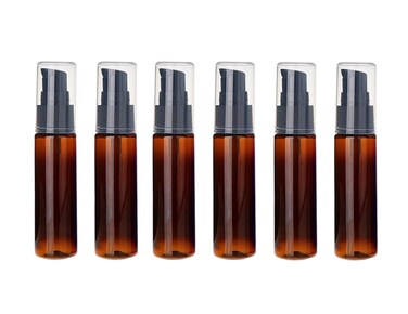 6PCS 30ml/1oz Empty Plastic Pump Vial Packing Bottles with Transparent Cap-Face Cream Jar Pot Makeup Travel Cosmetic Storage Container Holder for Lotion Bath Shower Dispenser (Brown+Black)