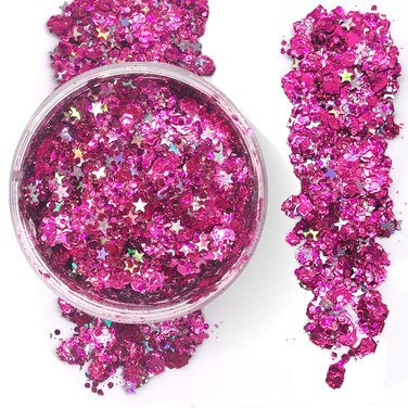 Cosmic Pink &amp; Siver Stars - Holographic Body Glitter Gel for Body, Face, Hair - Vegan &amp; Cruelty Free - Electric Bliss Beauty (Cosmic Pink)