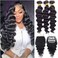 12A Human Hair 3 Bundles with 5x5 HD Lace Closure (14 16 18 +14) 100% Unprocessed Brazilian Virgin Remy Hair Loose Wave Human Hair Bundles with Closure Natural Color