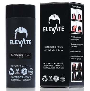 ELEVATE Hair Fibers for Thinning Hair (BLACK) - GIANT 40g Bottle - 100% Natural &amp; Undetectable Keratin Fibers to Instantly &amp; Completely Conceal Thinning Balding Loss Area in 30 Seconds for Men &amp; Women