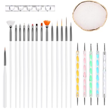 22 Pcs Nail Art Design Tools Nail Art Brushes Painting Brushes Set with 5pcs 2-way Dotting Pens &amp; A Gold-rimmed Resin Palette Nail Art Dotting Tools Nail Gel Drawing Pens Accessories