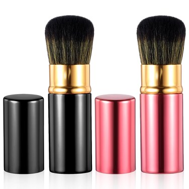 2Pcs Retractable Kabuki Blush Brushes, Makeup Brush with Cover Foundation Brush Powder Brush Travel Makeup Brushes Luxe Makeup Tool for Seamless Application of Liquid Cream and Powder