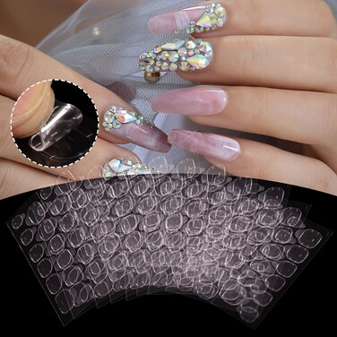 Press on Nail Adhesive Tabs 240pcs Pink Transparent Nail Stickers Jelly Glue Double Sided Nail Art Accessories Waterproof Breathable False Nail Sticky Tabs (10 Sheets)