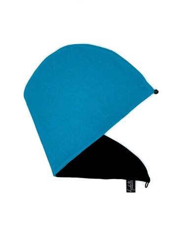 Elizabeth Roberts Hair Towel Wrap Anti Frizz 100% Cotton Double Layered T-Shirt Material (Black/Aquamarine Reversible)