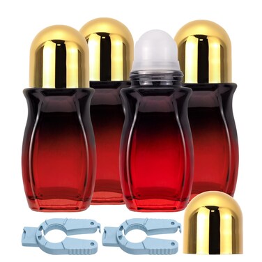 Ellbest 50ml Glass Roll on Bottles 4 Pack Gradient Red Glass Deodorant Roller Bottle with Plastic Roller Ball and Opener Roller Ball Bottles Deodorant Containers for Essential Oils, Perfume (Gold Lid)