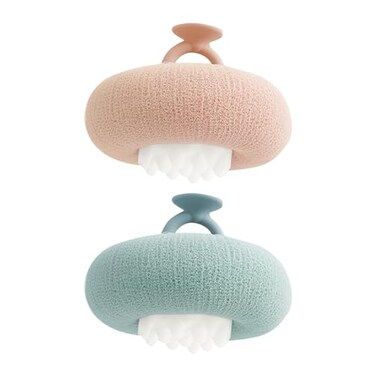 EMVANV 2 PCs Sunflower Bath Ball,Suction Cup Shower Ball 2-in-1 Bath Ball Sponge Mesh Pouf Shower Ball for Women, Men Shower Exfoliation(Pink+Cyan)