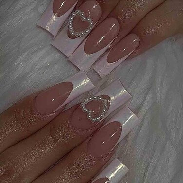 French Tip Press on Nails Long Fake Nails White Nails Glossy Square Acrylic Nails 24 PCs