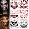 5 Sheets Halloween Scary Face Tattoos+1 Sheet Fake Scars Stitches Tattoo,Bloody Mouth Tattoo,Halloween Zombie Make Up,Fake Wounds,Halloween Prank Makeup Temporary Tattoo (A)