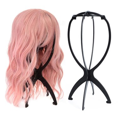 Wig Stand, Portable Wig Holder Wig Head Stand for Multiple Wigs, Durable Display Stand Tool for Wig, Hat and Cosplay Mask, Travel Wig Stand (Black, 2 Packs)