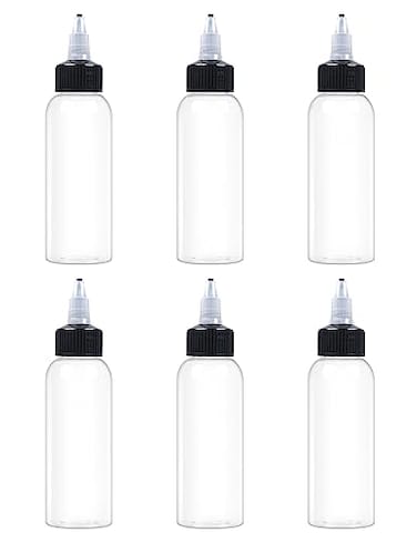 6 Pcs 2oz Plastic Squeeze Bottles with Twist Top Cap, 60ml Clear Dispensing Bottles, Empty Squirt Bottle for Liquids, Sauces, Arts, Crafts, Travel