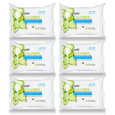 Epielle New Makeup Remover Cleansing Wipes Tissue - Cucumber 30 Count 6 Pack   Gentle for all Skin Types   Daily Facial Cleansing Towelettes   Removes Dirt, Oil, Makeup (Cucumber)