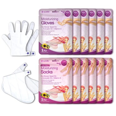 Epielle Moisturizing Hand &amp; Foot Masks (Glove &amp; Socks 12pk) for Dry Hand, Dry &amp; Cracked Heel Spa Masks Sunflower Seed Oil + Avocado Oil + Vitamin E,Mothers Day Gifts