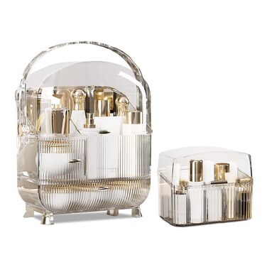 Ergocar Galat&eacute;e Portable Retro Series Multi-Function Make Up Case Dustproof Cosmetic Storage Box, Skin Care Products Jewelry Organizer Finishing Box - High Transparency + Lipstick Box