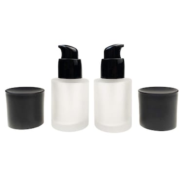 2PCS 1OZ 30ML Refillable Frosted Glass Emulsion Pump Bottle Upscale Cosmetic Containers Liquid Foundation Dispenser Vials Jar Pot Lotion Containers Sold Empty for Domestic Use
