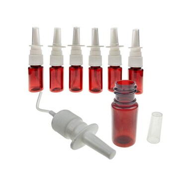 12PCS 20ml Refillable Amber Plastic Fine Mist Nasal Spray Bottles Sprayer Jar Pot Container for Perfumes Essential Oils Colloidal Silver Saline