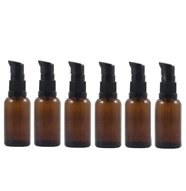 3PCS Empty Amber Glass Pump Press Bottles Travel Size Liquid Containers Cosmetic Dispenser for Toiletries Cream Lotion Foundation (30ml/1oz)